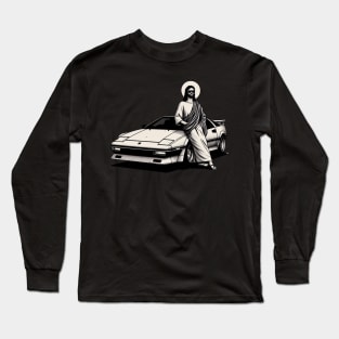 80s Super Car Jesus Minimalist Black Work Long Sleeve T-Shirt